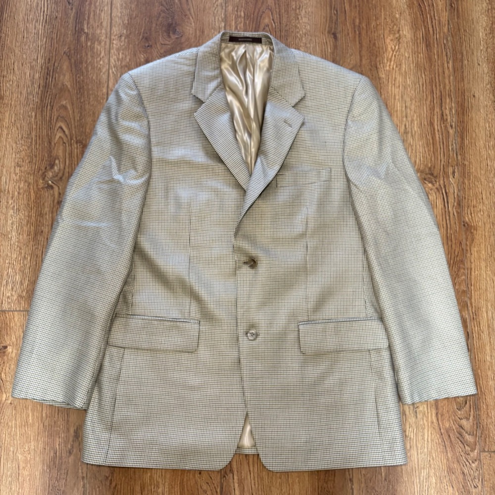 TASSO ELBA Brown Houndstooth Silk Wool Sport Coat Suit‎ Jacket Blazer Mens 40R